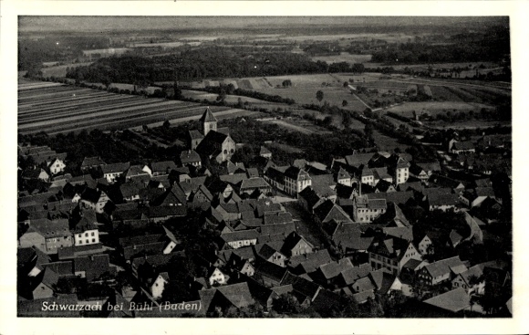 Ak Schwarzach Rheinmünster im Schwarzwald Baden, Fliegeraufnahme
