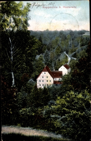 Postcard Dresden Nordost Hosterwitz, view of the Keppmühle, half-timbered house