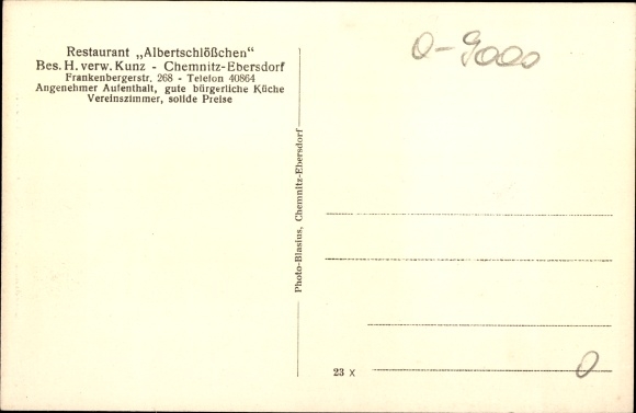 Postcard Ebersdorf Chemnitz in Saxony, Restaurant Albertschlösschen, Frankenbergerstraße 268, billiards