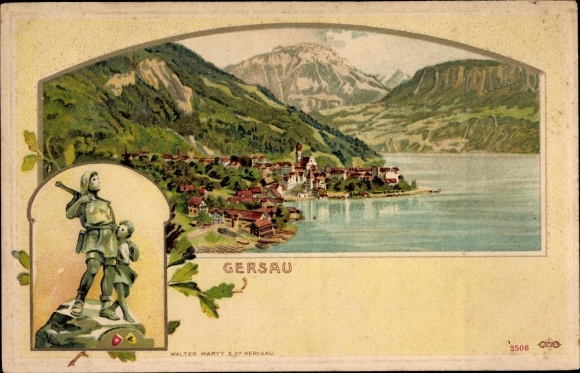 litho Gersau Kanton Schwyz, Panorama, Tell-monument