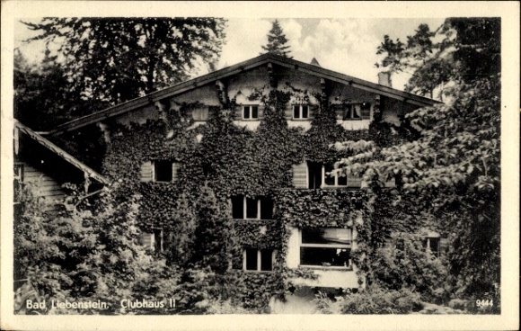 Postcard Bad Liebenstein in the Thuringian Forest, Clubhouse I, ivy-covered building, 2 floors, trees