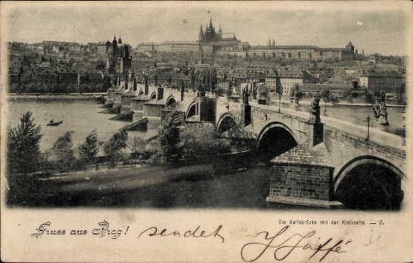 Ak Malá Strana Kleinseite Praha Prag Tschechien, Karlsbrücke, Kleinseite, Fluss,  