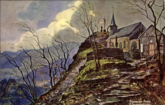 Artist Postcard Hofbieber in the Rhön, Milseburg, upper part