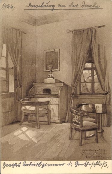 Artist Postcard Hartwig, Dornburg Camburg in Thuringia, Goethe's study in the Goethe Castle