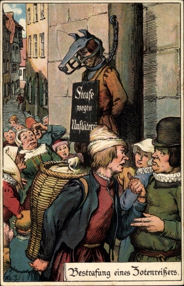 Künstler Ak Jodolfi, Bestrafung eines Zotenreißers, Schandmaske, Strafmaßnahme