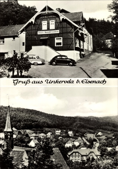 PC Unkeroda in Thuringia, house Waldfrieden, cars, panorama of the place