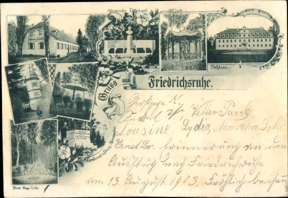 Postcard Friedrichsruhe Zweiflingen in the Hohenlohe district, castle, Alexander monument, oak