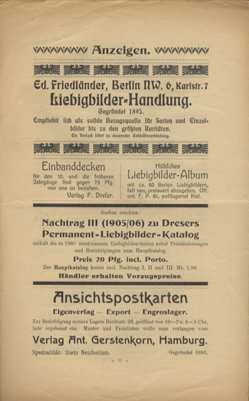 Liebig pictures newspaper advertising Dreser issue 5, volume 11, 1906