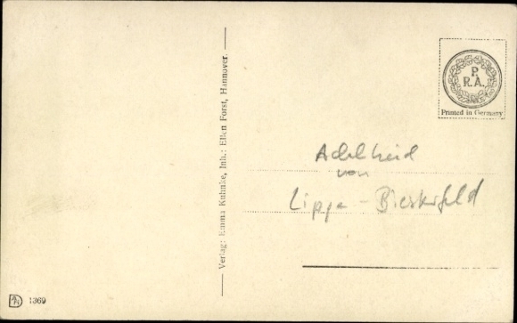 Postcard Adelheid zur Lippe-Biesterfeld, wife of Friedrich of Saxe-Meiningen