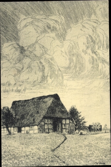 Artist PC Schodde, Worpswede in Lower Saxony, landscape with a farmhouse
