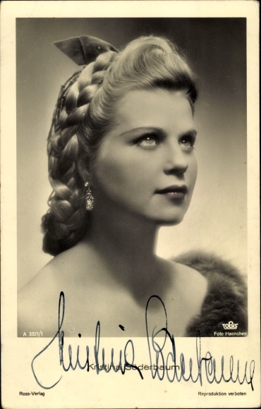 Postcard actress Kristina Söderbaum, portrait with braided hairstyle, autograph