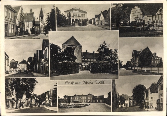 Ak Rheda Wiedenbrück wijk Gütersloh, gedeeltelijk uitzicht, kerk, straatdelen