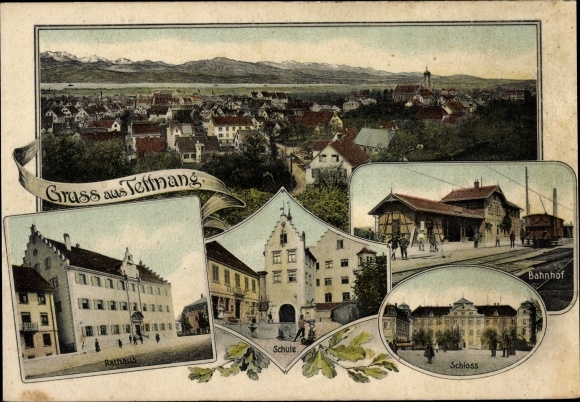 Ak Tettnang in Württemberg, Bahnhof, Gleisseite, Schloss, Schule, Rathaus