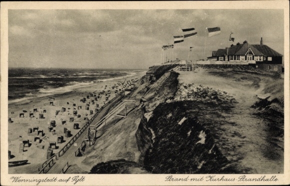Postcard Wenningstedt on Sylt, beach, spa house, beach hall