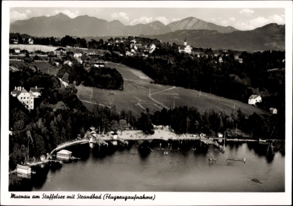 Postcard Murnau am Staffelsee, beach, mountain landscape