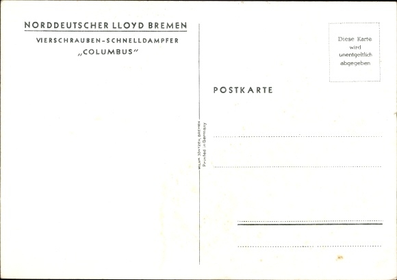 PC steamship Columbus, North German Lloyd Bremen, portside view