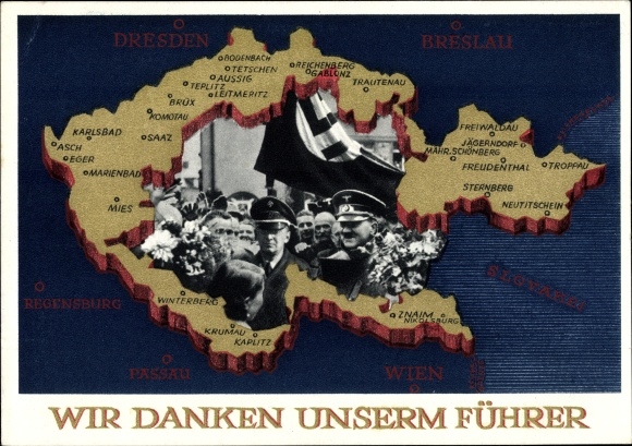 Maps Postal Stationery PC We thank our leader, Sudetenland, Bohemia, Moravia, Hitler