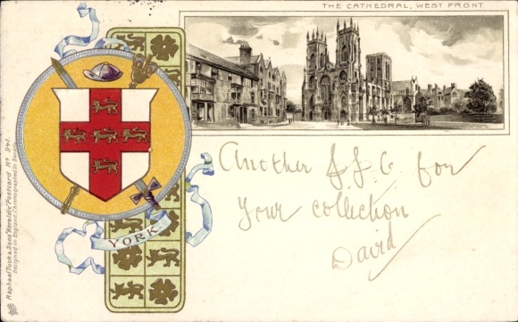 Embossed coat of arms passepartout litho York Yorkshire England, Cathedral