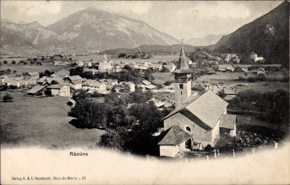 Postcard Rhäzüns Kt. Graubünden, general view, church