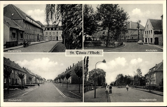 Postcard Sankt Tönis Tönisvorst am Niederrhein, Kirchplatz, Hospitalstraße, Kirchenfeld, Marienheim
