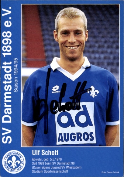Autogrammkarte Fußballer Ulf Schott, SV Darmstadt 98, Autogramm