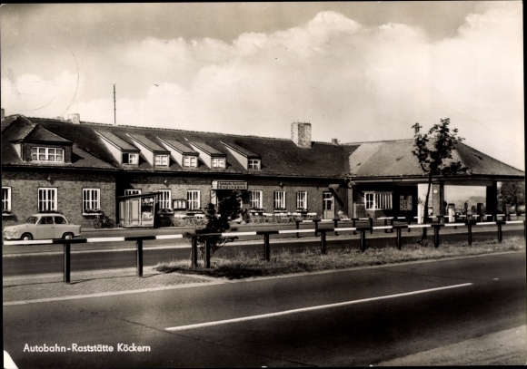 Ak Köckern Sandersdorf Brehna in de wijk Anhalt Bitterfeld, Autobahn halte Köckern, tankstation