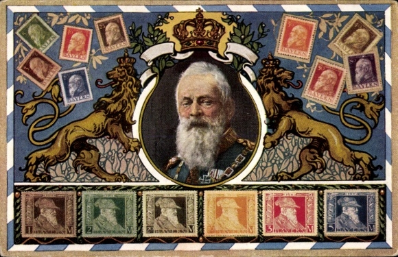 Briefmarken Ak Königreich Bayern, Prinzregent Luitpold von Bayern