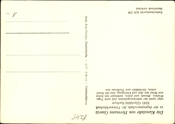 Postcard The art clock by Hermann Goertz, engineering school for precision engineering Glashütte