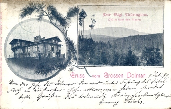 Postcard Kühndorf in Thuringia, Großer Dolmar, landscape view