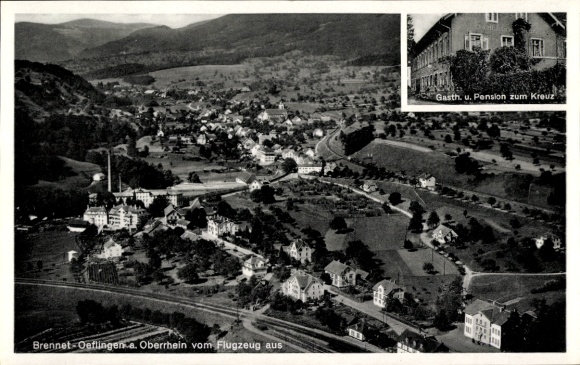 Postcard Öflingen Wehr in Baden Württemberg, aerial photograph, guesthouse and pension zum Kreuz, owner Thomann