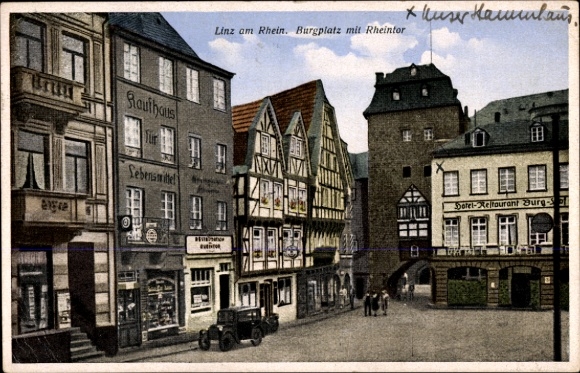 Ansichtkaart Linz am Rhein, Burgplatz met Rijnpoort