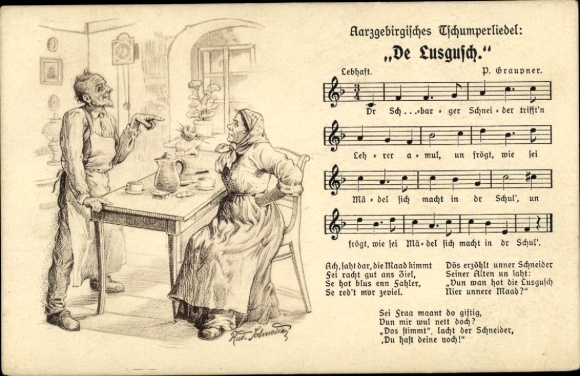 Song artists Postcard Schneider, Rud., Aarzgebirge Tschumperliedel, De Lusgusch, P. Graupner