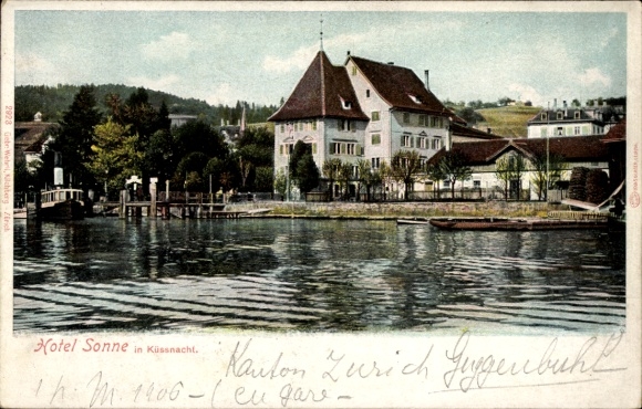 KP Küsnacht Kt. Schwyz Szwajcaria, Hotel Sonne, brzeg, parowiec