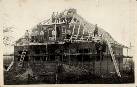 Foto Ak Ahaus im Münsterland Westfalen, Dachdecker, Zimmermänner, Hausbau, Baugerüst