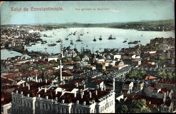 Postcard Constantinople Istanbul Turkey, general view of the Bosphorus