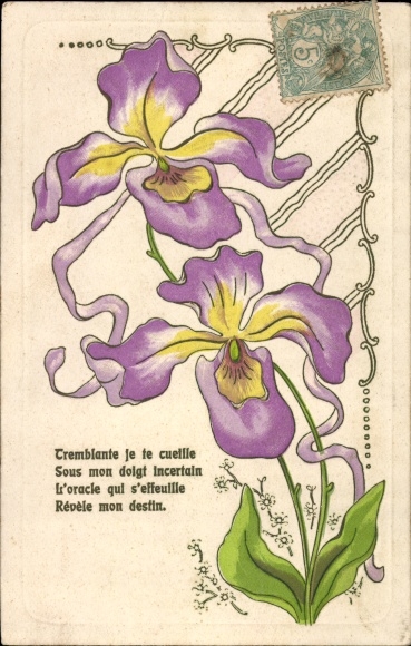 Embossed Chromo-Litho Scrapie I pick you, Iris, Schwertlilie