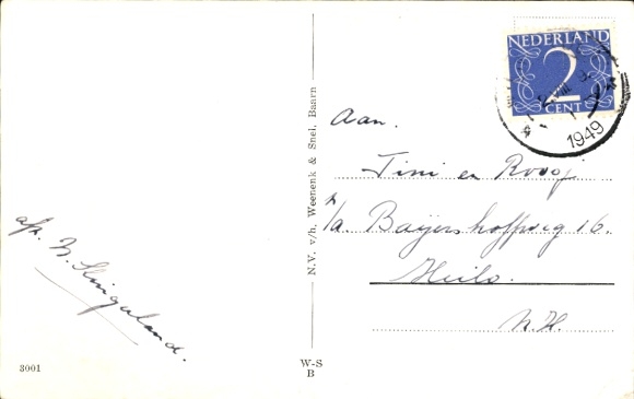Artist Postcard Wills, John, child waterskiing, fish