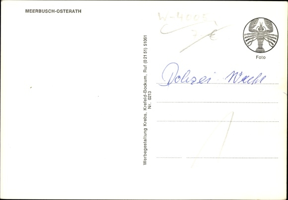 Postcard Osterath Meerbusch on the Lower Rhine, church, monument, park, residential buildings, shops
