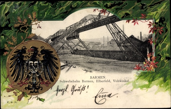Coat of arms passe-partout PC Barmen Wuppertal, suspension railway, Elberfeld, Vohwinkel