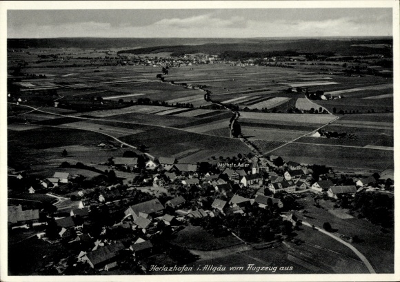 Postcard Herlazhofen Leutkirch im Allgäu Württemberg, aerial view of Allgäu, typical village view, G