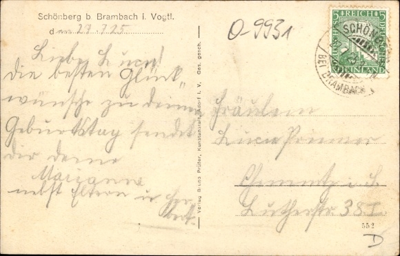 KP Schönberg am Kapellenberg Bad Brambach w Vogtland, zamek, kościół, hotel w Domu Niemieckim