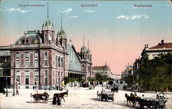 Postcard Budapest Hungary, Nyugati pályaudvar, Westbahnhof, architecture