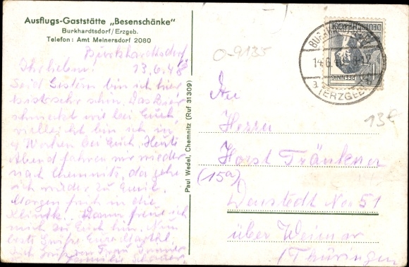 Poem PC Burkhardtsdorf in the Ore Mountains, inn Besenschänke