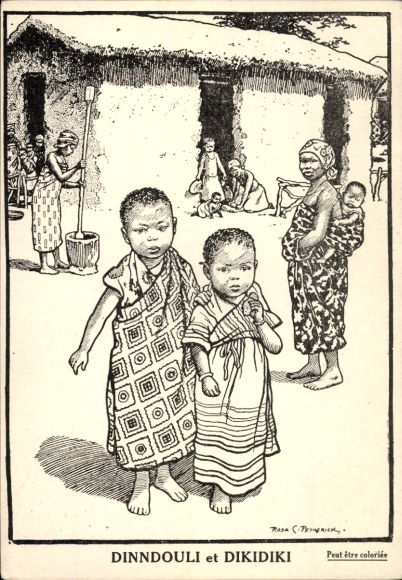 Künstler Ak Gabun, Afrikanische Kinder, Wohnhaus