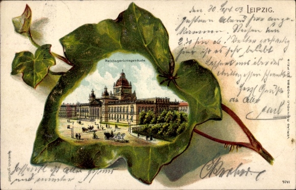 Embossing Ivy Leaf Chromo-Litho Leipzig in Saxony, Reichsgericht Building
