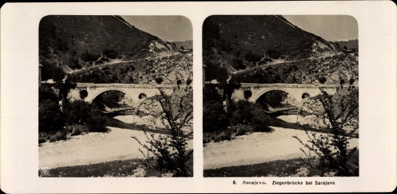Stereo photo Sarajevo Bosnia Herzegovina, around 1905, goat bridge