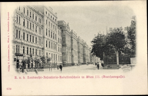 Postcard Vienna 3rd country road, Kuk Landwehr Infantry Cadet School, Boerhavegasse