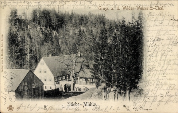 Ak Tharandt im Erzgebirge, Wilden Weißeritz Tal, Stiebe-Mühle