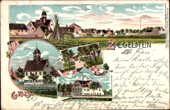 Litho Ziegelstein Nürnberg in Mittelfranken, Gesamtansicht, Kirche, Gasthaus