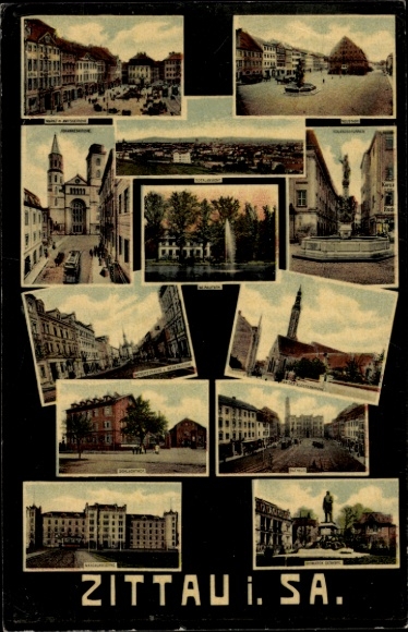 Ak Zittau in der Oberlausitz, Totalansicht des Ortes, Markt mit Amtsgericht, Neustadt, Weinaupark